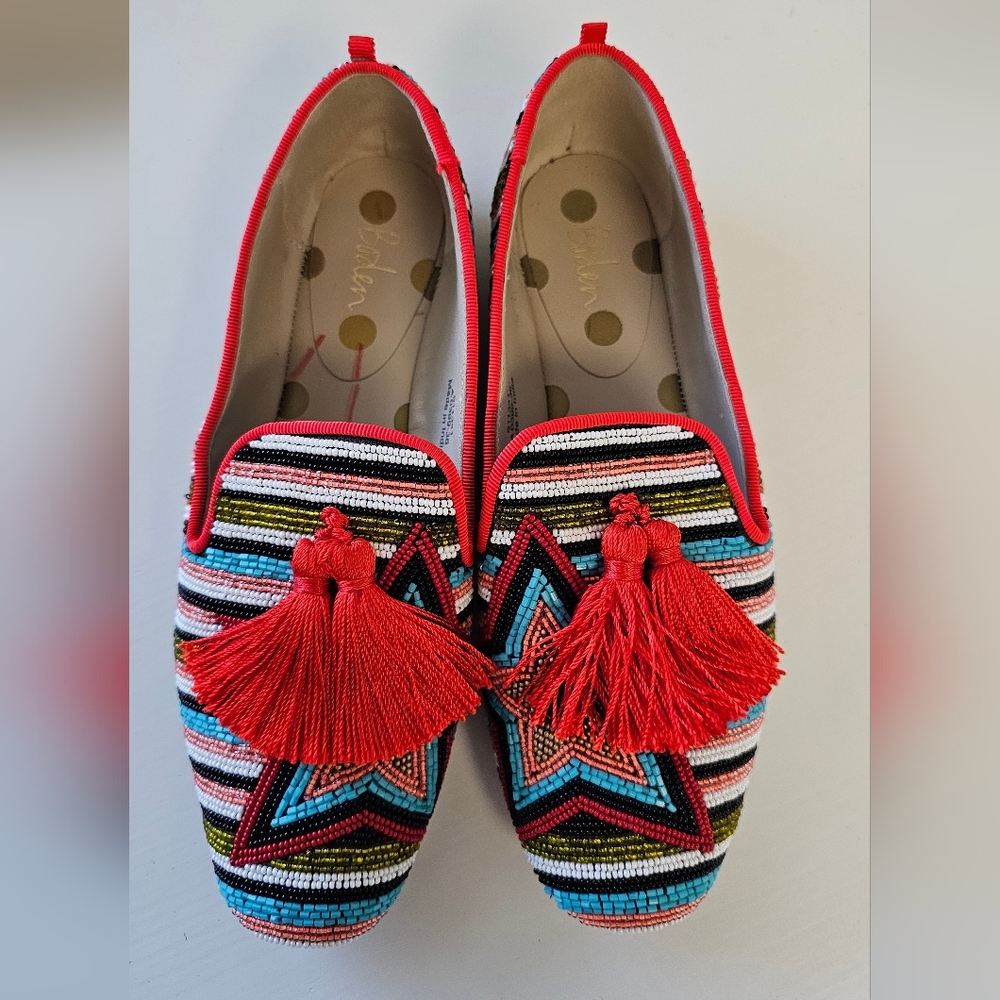 Boden Evelina Star and Stripes Beaded tassel Shoes Loafer Flat Size 5.5-6 EU 36